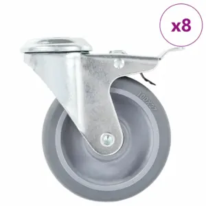 Hallid pööratavad mööblirattad poldiauguga M12, 8 tk, 100 mm, pooled piduritega