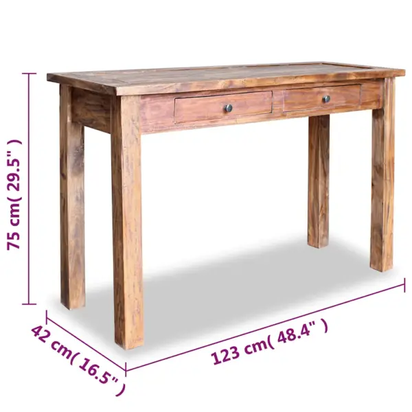 Mahagonipuidust pruun konsoollaud 2 sahtliga, 123 x 42 x 75 cm – 5