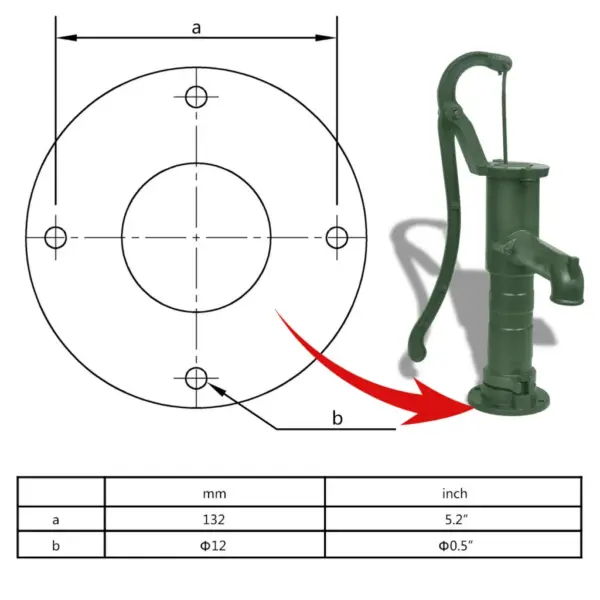 Malmist aia käsiveepump alusega, roheline, 131 cm, max surukõrgus 8 m – 7