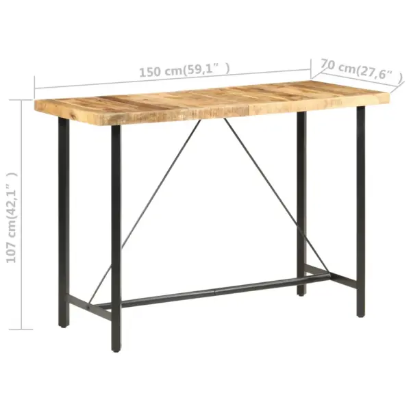 Tööstusliku stiiliga mangopuidust baarilaud, 150 x 70 x 107 cm, pruun-must - 7