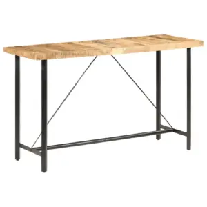 Tööstusliku stiiliga baarilaud töötlemata mangopuidust, 180 x 70 x 107 cm, pruun ja must