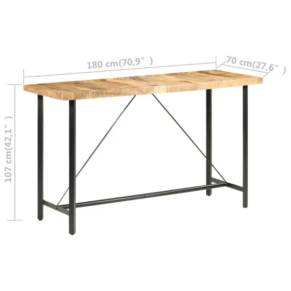 Tööstusliku stiiliga baarilaud töötlemata mangopuidust, 180 x 70 x 107 cm, pruun ja must – 7