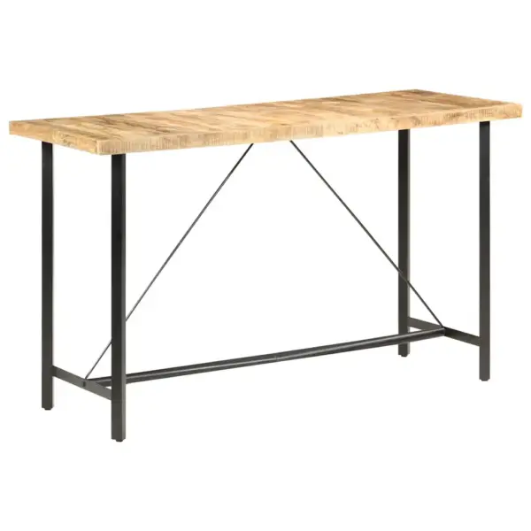 Tööstusliku stiiliga baarilaud töötlemata mangopuidust, 180 x 70 x 107 cm, pruun ja must – 9