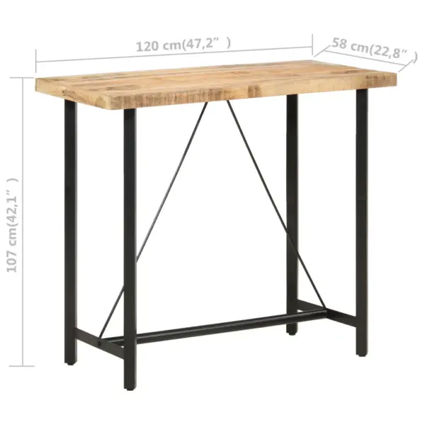Tööstuslik baarilaud töötlemata mangopuidust ja musta metallraamiga, 120 x 58 x 107 cm – 7