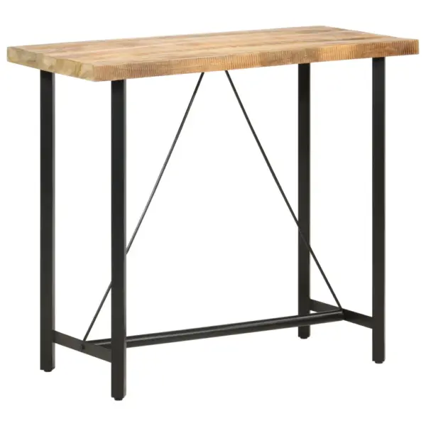 Tööstuslik baarilaud töötlemata mangopuidust ja musta metallraamiga, 120 x 58 x 107 cm – 8