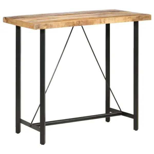 Tööstuslik baarilaud töötlemata mangopuidust ja musta metallraamiga, 120 x 58 x 107 cm – 9