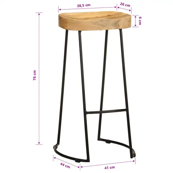 Mangopuidust baaripukid metallraamiga, 2 tk, pruun ja must, 41 x 44 x 76 cm – 12