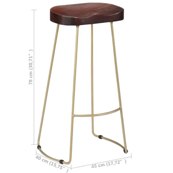 Mangopuidust baaripukid, 2 tk, pähkelpruun, messingitoonis metallraam, 45 x 40 x 78 cm – 8