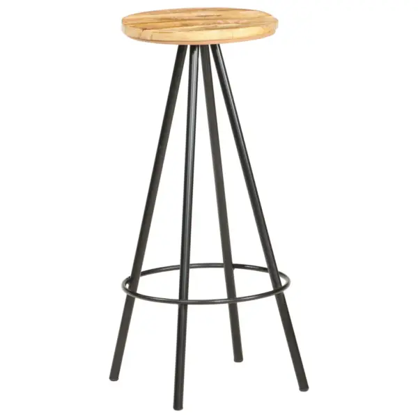 Tööstusliku stiiliga baaripukid jalatoega, 2 tk, töötlemata mangopuit ja must metall, 73 cm – 7