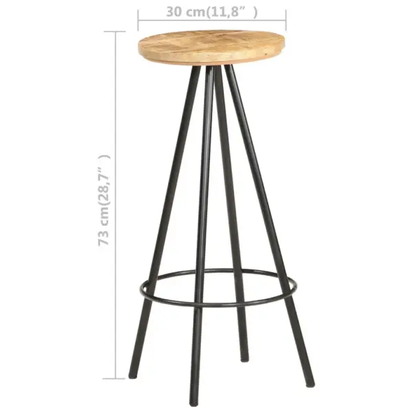 Baaripukid töötlemata mangopuidust ja musta rauast raamiga, jalatoega, 4 tk, 30 x 73 cm – 5