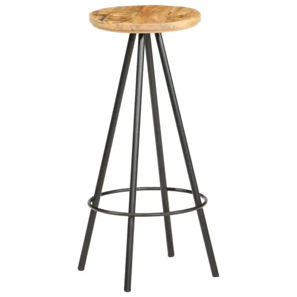 Baaripukid töötlemata mangopuidust ja musta rauast raamiga, jalatoega, 4 tk, 30 x 73 cm – 8