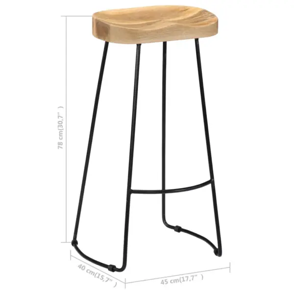 Mangopuidust baaripukid musta metallraamiga, 2 tk, pruun/must, 45 x 40 x 78 cm - 9