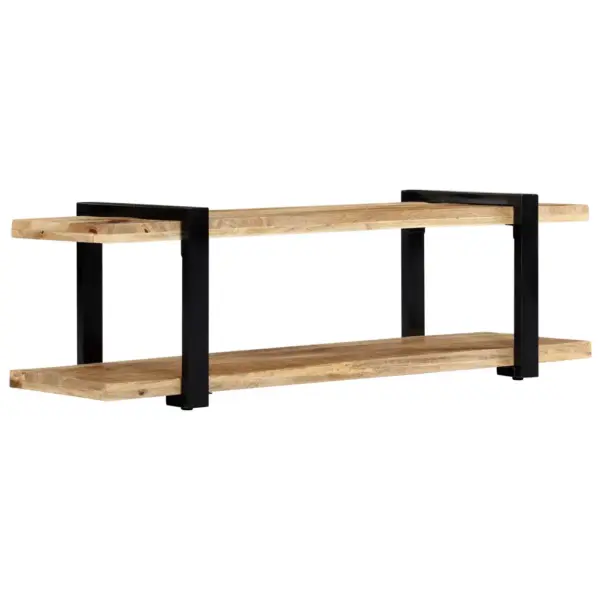 Industriaalstiilis telerialus alumise riiuliga, toekas mangopuit ja must metall, 130 x 40 x 40 cm – 2