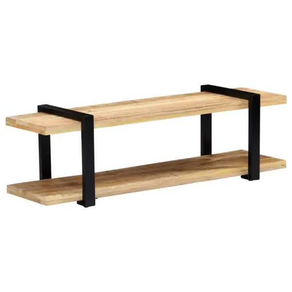 Industriaalstiilis telerialus alumise riiuliga, toekas mangopuit ja must metall, 130 x 40 x 40 cm – 11
