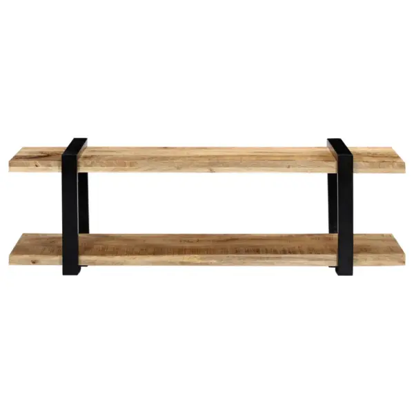 Industriaalstiilis telerialus alumise riiuliga, toekas mangopuit ja must metall, 130 x 40 x 40 cm – 3