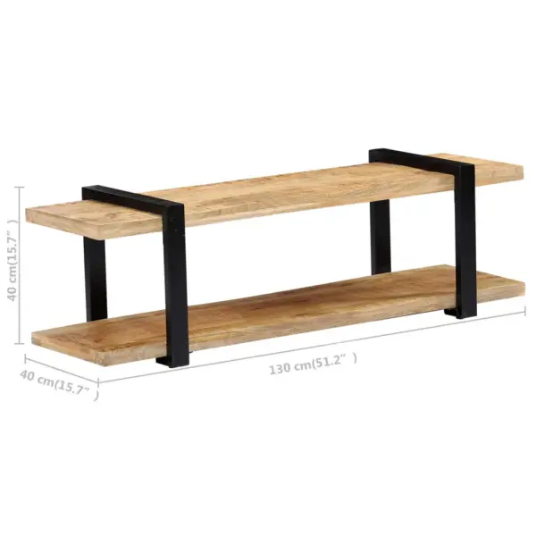 Industriaalstiilis telerialus alumise riiuliga, toekas mangopuit ja must metall, 130 x 40 x 40 cm – 6