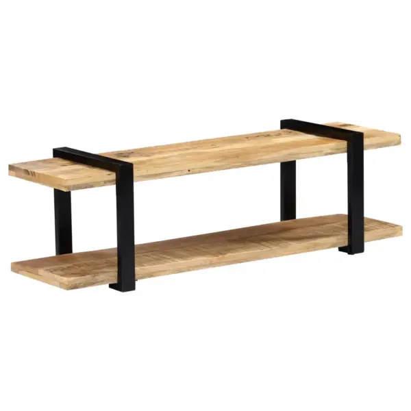 Industriaalstiilis telerialus alumise riiuliga, toekas mangopuit ja must metall, 130 x 40 x 40 cm – 7