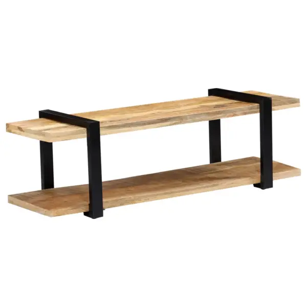 Industriaalstiilis telerialus alumise riiuliga, toekas mangopuit ja must metall, 130 x 40 x 40 cm – 8