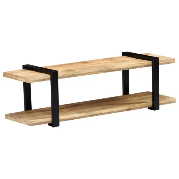 Industriaalstiilis telerialus alumise riiuliga, toekas mangopuit ja must metall, 130 x 40 x 40 cm – 9