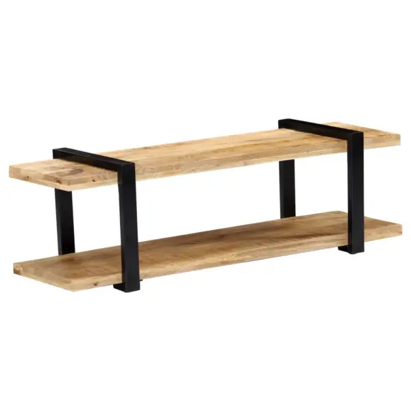 Industriaalstiilis telerialus alumise riiuliga, toekas mangopuit ja must metall, 130 x 40 x 40 cm – 10