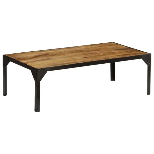 Tööstusliku stiiliga mangopuidust ja terasraamiga kohvilaud, pruun/must, 110 x 55 x 35 cm - 11
