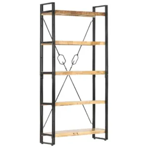 Industriaalstiilis raamaturiiul 5 riiuliga, mangopuit ja teras, 90 x 30 x 180 cm