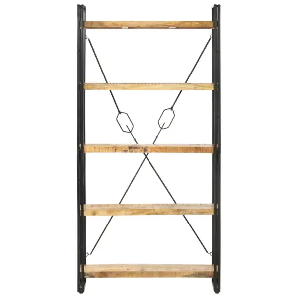 Industriaalstiilis raamaturiiul 5 riiuliga, mangopuit ja teras, 90 x 30 x 180 cm - 2