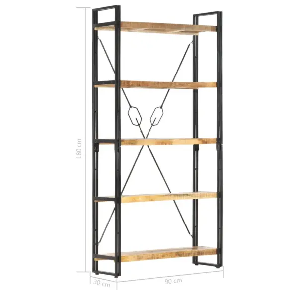 Industriaalstiilis raamaturiiul 5 riiuliga, mangopuit ja teras, 90 x 30 x 180 cm - 6