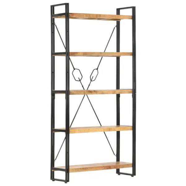 Industriaalstiilis raamaturiiul 5 riiuliga, mangopuit ja teras, 90 x 30 x 180 cm - 7