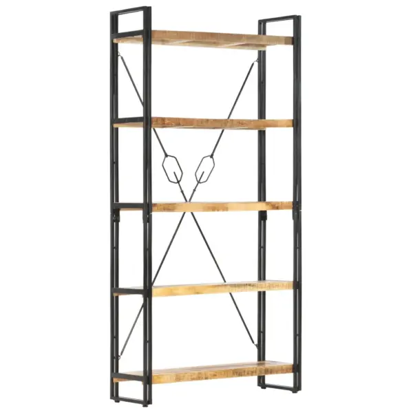 Industriaalstiilis raamaturiiul 5 riiuliga, mangopuit ja teras, 90 x 30 x 180 cm - 8