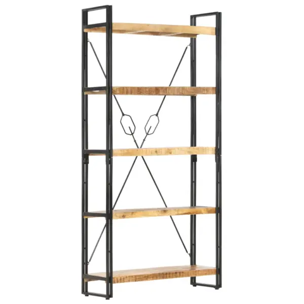 Industriaalstiilis raamaturiiul 5 riiuliga, mangopuit ja teras, 90 x 30 x 180 cm - 9