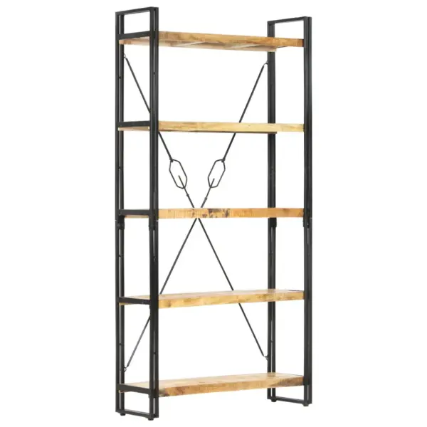 Industriaalstiilis raamaturiiul 5 riiuliga, mangopuit ja teras, 90 x 30 x 180 cm - 10