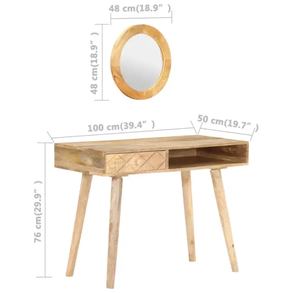 Mangopuidust jumestuslaud peegliga, pruun, 100 x 50 x 76 cm – 9