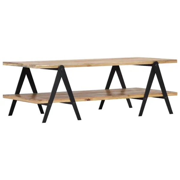 Kahekorruseline mangopuidust kohvilaud musta terasraamiga, 115 x 60 x 40 cm – 2