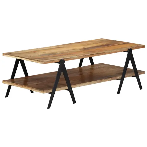 Kahekorruseline mangopuidust kohvilaud musta terasraamiga, 115 x 60 x 40 cm – 11