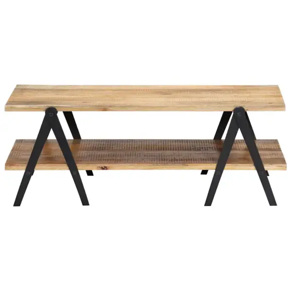 Kahekorruseline mangopuidust kohvilaud musta terasraamiga, 115 x 60 x 40 cm – 3