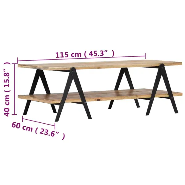 Kahekorruseline mangopuidust kohvilaud musta terasraamiga, 115 x 60 x 40 cm – 7