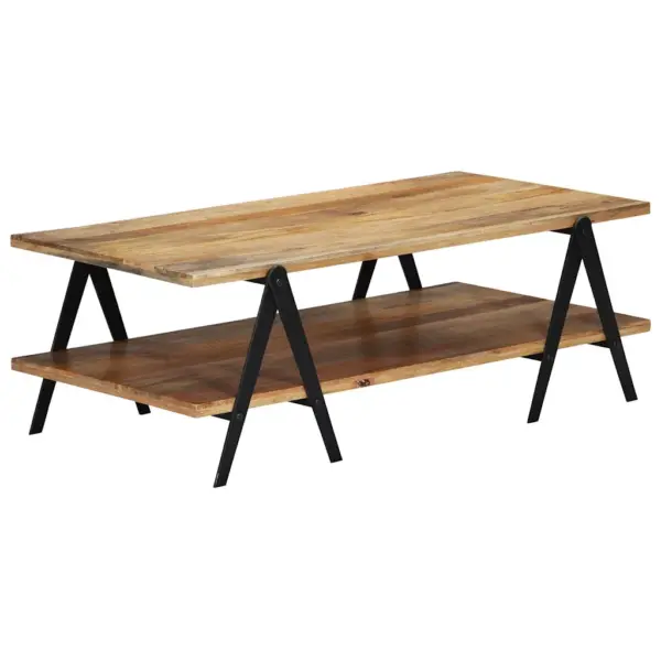 Kahekorruseline mangopuidust kohvilaud musta terasraamiga, 115 x 60 x 40 cm – 8