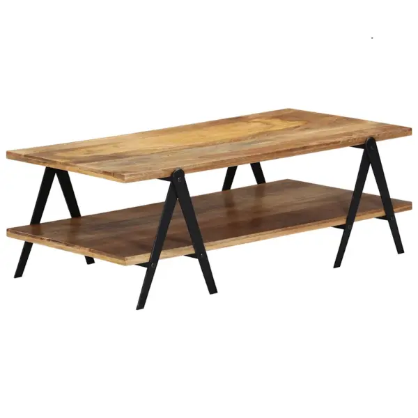 Kahekorruseline mangopuidust kohvilaud musta terasraamiga, 115 x 60 x 40 cm – 9