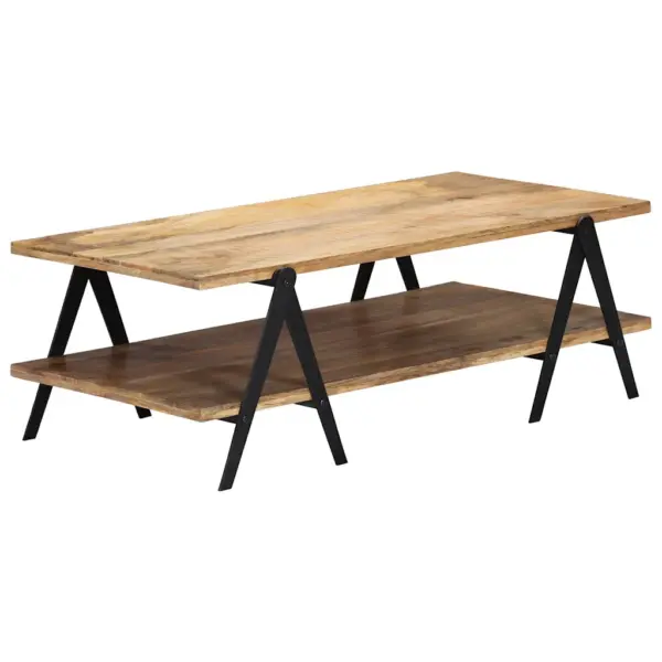 Kahekorruseline mangopuidust kohvilaud musta terasraamiga, 115 x 60 x 40 cm – 10