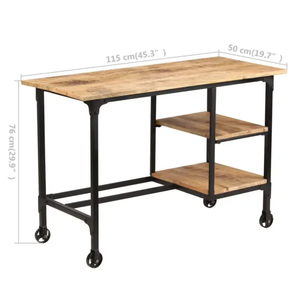 Mangopuidust kirjutuslaud riiulite ja ratastega kokkupandava taburetiga, 115 x 50 x 76 cm – 12