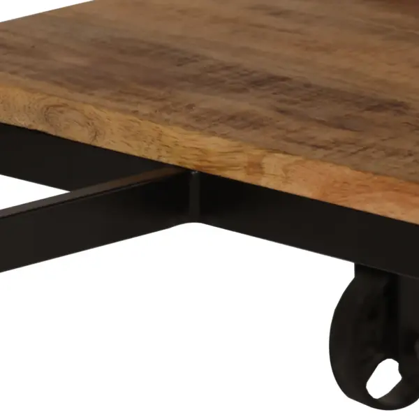 Mangopuidust kirjutuslaud riiulite ja ratastega kokkupandava taburetiga, 115 x 50 x 76 cm – 7