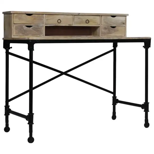 Mangopuidust kirjutuslaud terasraamiga, 6 sahtlit, 110 x 50 x 96 cm – 13
