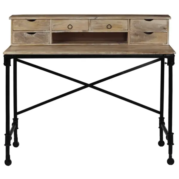 Mangopuidust kirjutuslaud terasraamiga, 6 sahtlit, 110 x 50 x 96 cm – 3