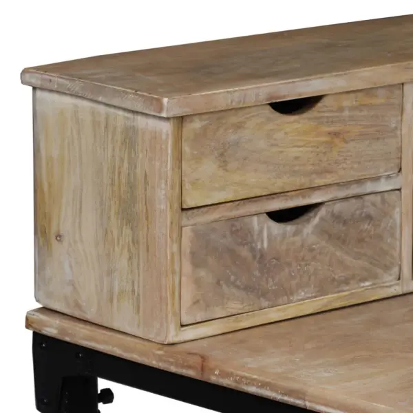 Mangopuidust kirjutuslaud terasraamiga, 6 sahtlit, 110 x 50 x 96 cm – 5