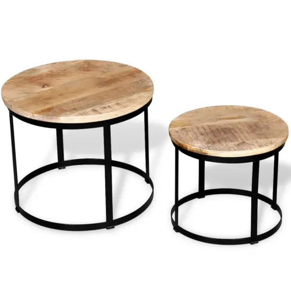 Kaheosaline ümmargune mangopuidust kohvilauakomplekt, pruun/must, 40/50 cm – 2