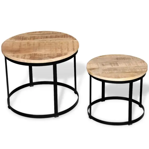 Kaheosaline ümmargune mangopuidust kohvilauakomplekt, pruun/must, 40/50 cm – 3