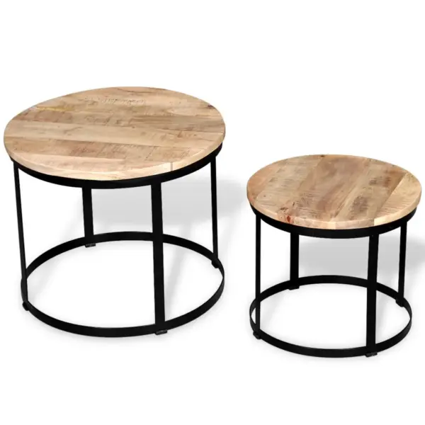 Kaheosaline ümmargune mangopuidust kohvilauakomplekt, pruun/must, 40/50 cm – 4