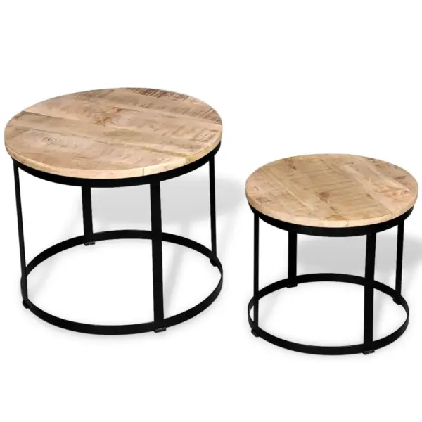 Kaheosaline ümmargune mangopuidust kohvilauakomplekt, pruun/must, 40/50 cm – 5