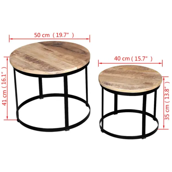 Kaheosaline ümmargune mangopuidust kohvilauakomplekt, pruun/must, 40/50 cm – 7